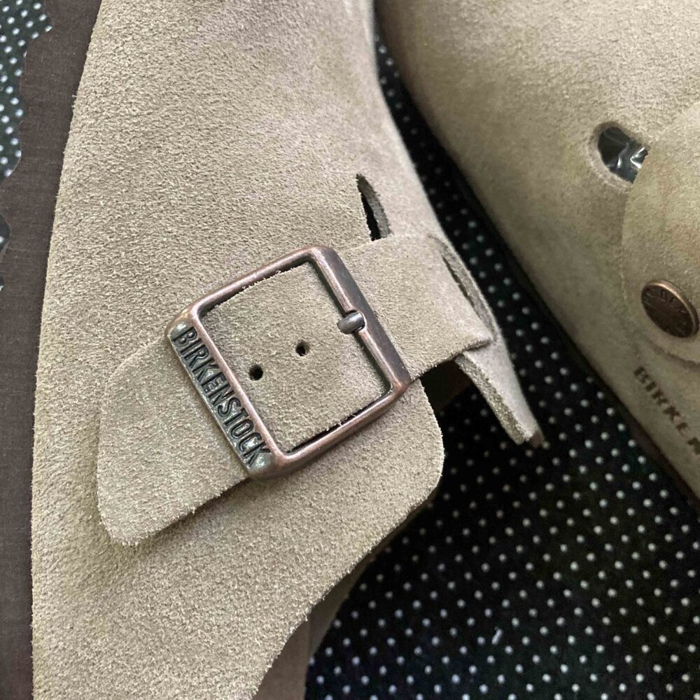 Birkenstock Clog Taupe Suede Leather Size Eur 38 Sandals Schmale weite narrow - Picture 5 of 7